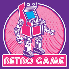 Retro Robot Mascot in Retro Game Arcade Character Design 