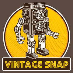 Retro Robot Mascot in Vintage Camera Character Design 