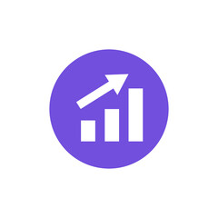 Bar graph icon within a purple circle. Business and investment. Vectors.