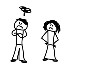 The couple quarrel and fight. Sketch. Vector illustration.