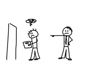 The director yells at his worker. Dismissal. Sketch. Vector illustration.