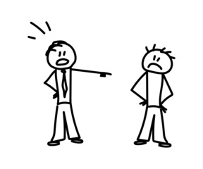 Two people quarrel. The director yells at his worker. Sketch. Vector illustration.