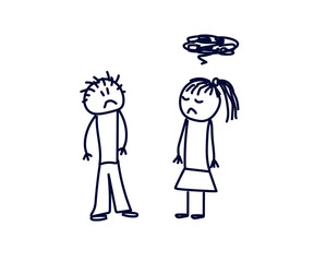 The couple quarrel and fight. Sketch. Vector illustration.