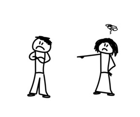 The couple quarrel and swear. Sketch. Vector illustration.