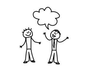 Two employees are talking and sharing ideas. Sketch. Vector illustration.