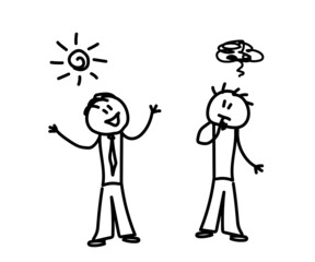 Two people are talking. Good and bad mood. Sketch. Vector illustration.