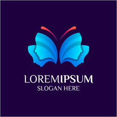 Simple face Butterfly shape logo design