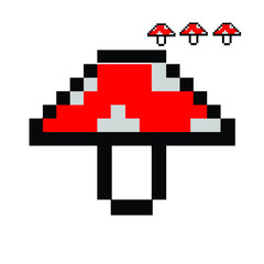 Pixel shaped mushroom vector icon illustration used for game icons