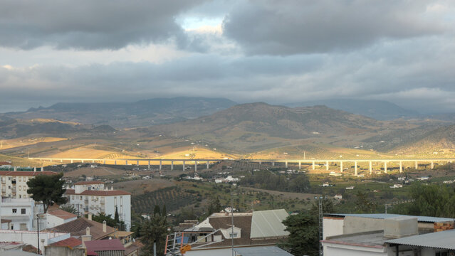 Sun and rain clouds over Guadalhorce valley