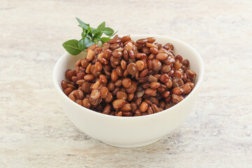 Boiled lentil in the bowl