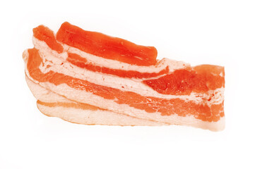 Bacon cut into strips on a white background