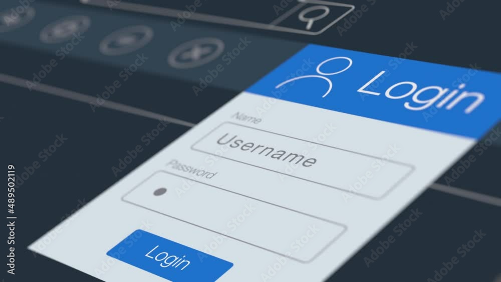Wall mural login account, close-up of a computer screen, enter username and password for login (3d render)