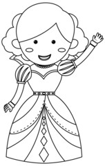 Cute princess doodle outline for colouring