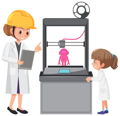 Engineer with 3D printer model machine