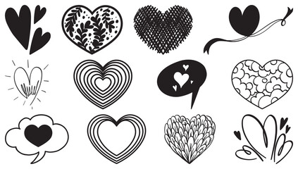 Fototapeta premium Black hand drawn hearts set