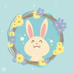rabbit in floral frame