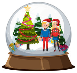 Couple man and woman in snowglobe