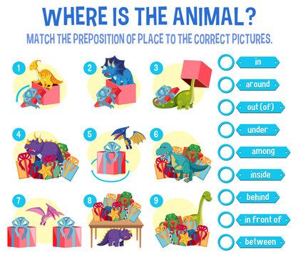 Preposition wordcard with dinosaur and present