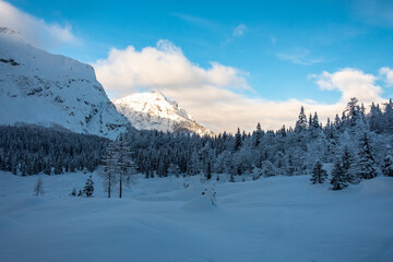 Ski mountaineering on mount Mangart, near the Slovenian border, Friuli-Venezia Giulia, Italy
