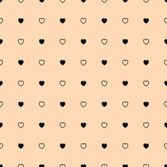 Black hearts on beige background. Vector seamless pattern. Best for textile, scrapbooking, wrapping paper, package and home decoration.