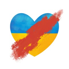 Ukraine flag in the shape of a heart with blood stains state symbol isolated on background national banner. Greeting card National Independence Day of the republic of Ukraine.