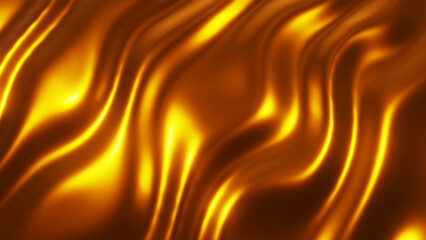 Gold metallic background with waves texture, interesting textile liquid golden metal pattern, 3D render illustration