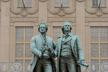 Monument of the famous german poet Goethe and Schiller in Weimar, Germany