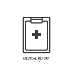 Black line icon of medical report isolated on white background. Vector illustration.
