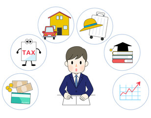 お金の使い道を勉強してノートに書く男子学生