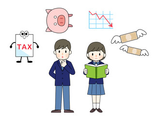 出費に悩む学生の男女