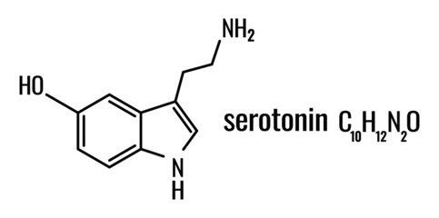 Serotonin molecule, illustration of chemical formula