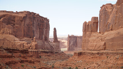 Sandstone rock formations in the Arches National Park near Moab, Utah.