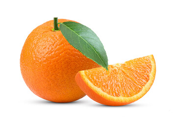 Orange fruit with leaf on white