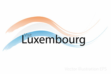 the slogan visit Luxembourg with curved waves in watercolor style which are in the colors of the national flag. Vector Illustration