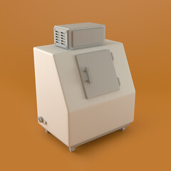 White Ice Box in Orange Background, 3d Rendering