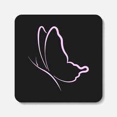 Butterfly flat icon. Stylized pink buttrfly line drawing on black background. Best for web, print, logo creating and branding design.
