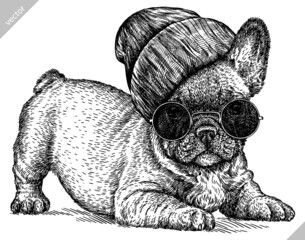 black and white engrave isolated bulldog vector illustration