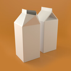 White Carton Milk and Fruit Juice Container Package in Orange Background, 3d Rendering