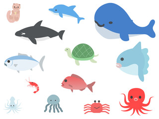 かわいい海の生き物　魚　イラスト　セット