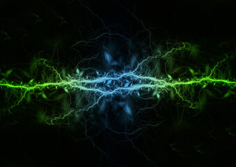 Green energy, electrical lightning abstract background
