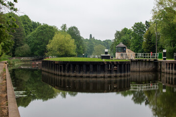 Fototapeta na wymiar Canal and lock at Sprotbrough, near Doncaster, south Yorkshire