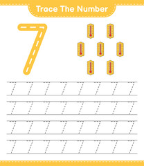 Trace the number. Tracing number with Thermometer. Educational children game, printable worksheet, vector illustration