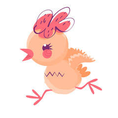 Running chick. Funny character design. Yellow bird. Vector illustration. White background.