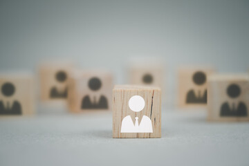 Human resources and corporate hierarchy concept - recruiter complete team by white one leader person
