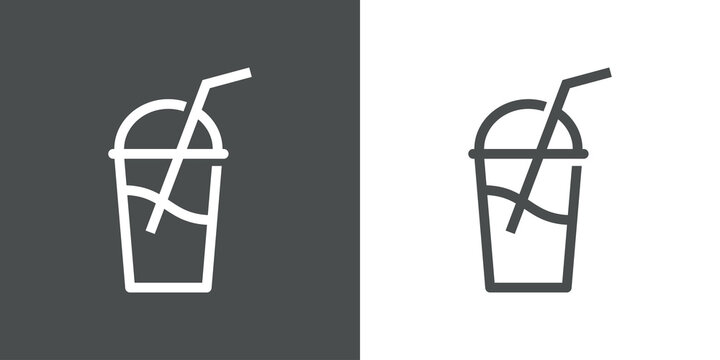 Icono taza de papel con tapadera y l&iacute;quido con l&iacute;neas en fondo gris y fondo blanco