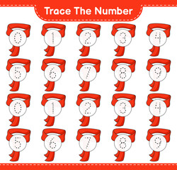 Trace the number. Tracing number with Scarf. Educational children game, printable worksheet, vector illustration