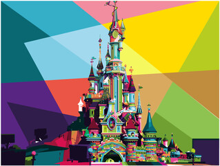 Geometrical Disneyland Castle Vector Pop Art  - obrazy, fototapety, plakaty
