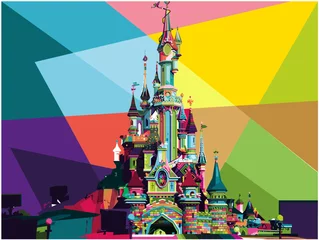 Zelfklevend Fotobehang Geometrical Disneyland Castle Vector Pop Art  © Madu
