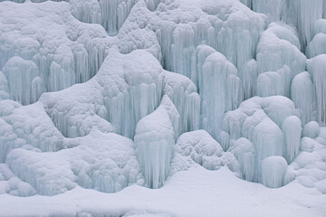 Beautiful frozen waterfall with blue ice in Korea.