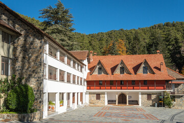 Trooditissa Monastery, Troodos mountains, Cyprus, beautiful views of Cyprus, Mediterranean Sea, aerial view